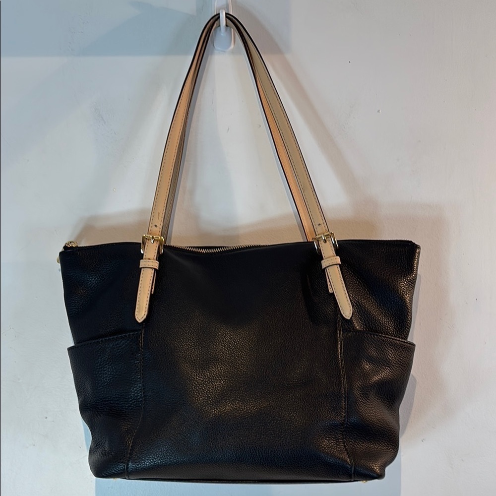 Michael Kors black Jet Set East West Top Zip premium Leather tote